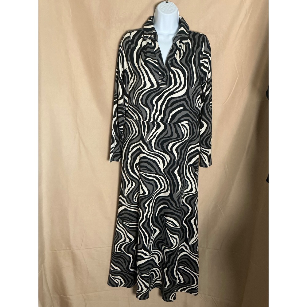Attitudes by Renee Maxi Dress Womens Small Beige Gray Black Excellent Abstract